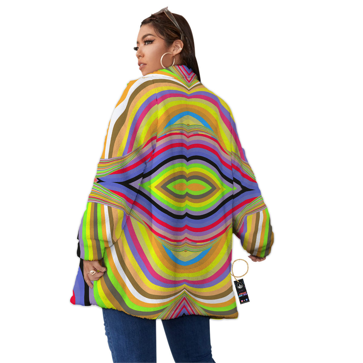 Rave Rainbow Print Pattern Women's Sherpa Jacket-grizzshop