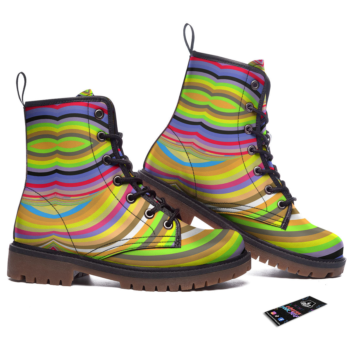 Rave Rainbow Print Pattern Work Boots-grizzshop