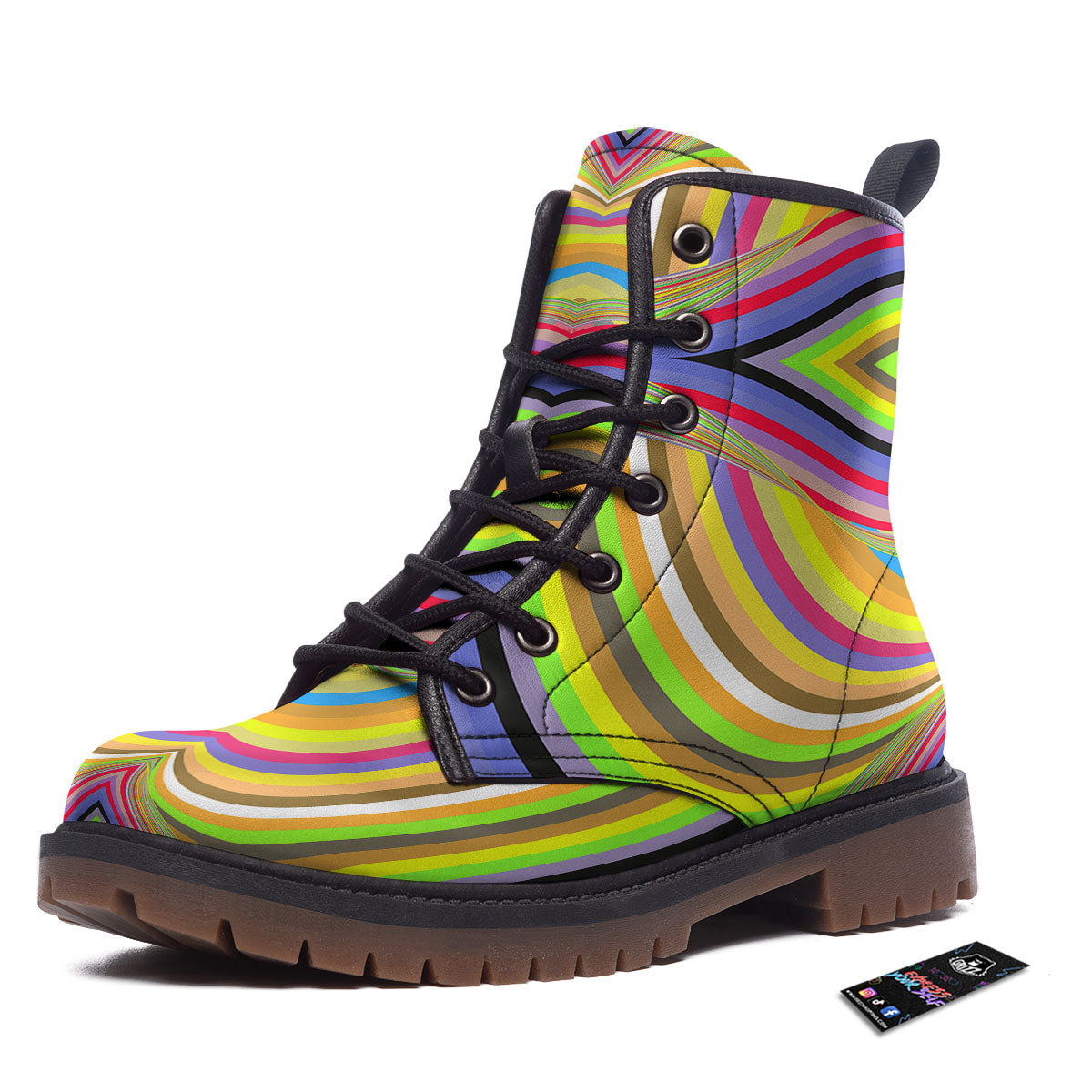 Rave Rainbow Print Pattern Work Boots-grizzshop