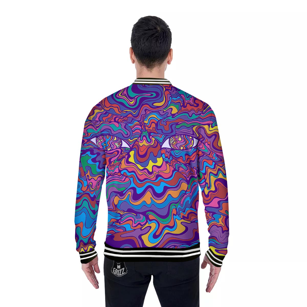 Rave Trippy Print Baseball Jacket-grizzshop