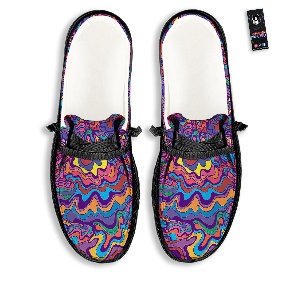Rave Trippy Print Black Loafers-grizzshop