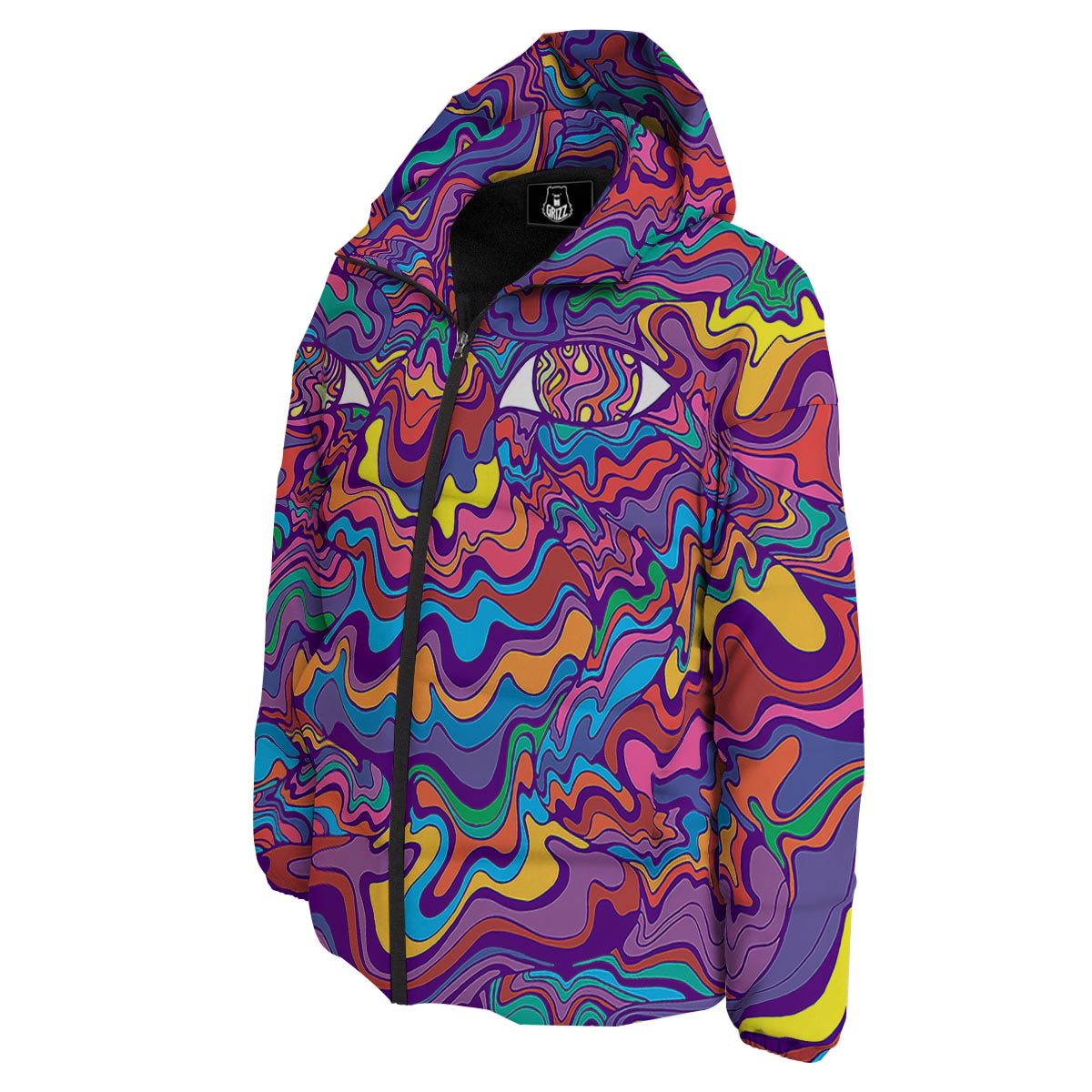 Rave Trippy Print Down Jacket-grizzshop