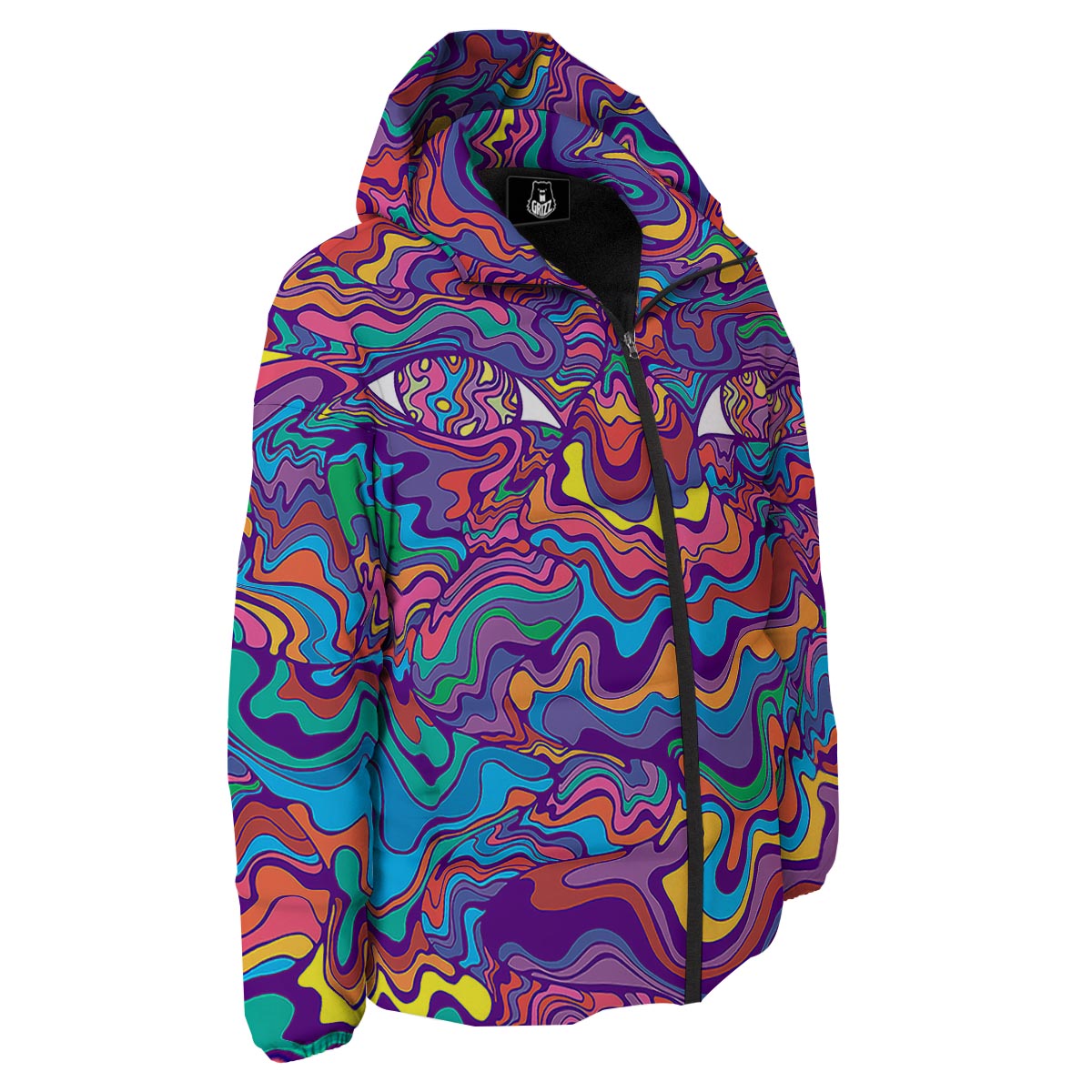 Rave Trippy Print Down Jacket-grizzshop