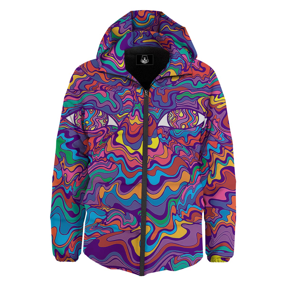 Rave Trippy Print Down Jacket-grizzshop