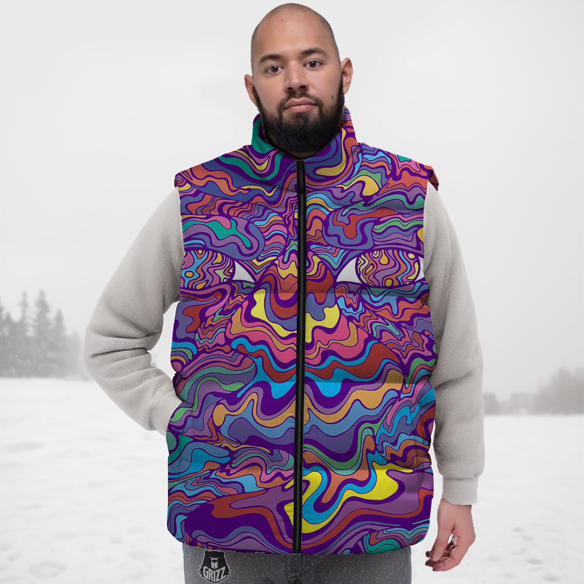 Rave Trippy Print Down Vest