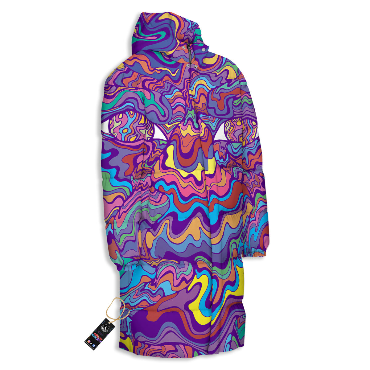 Rave Trippy Print Long Down Jacket-grizzshop