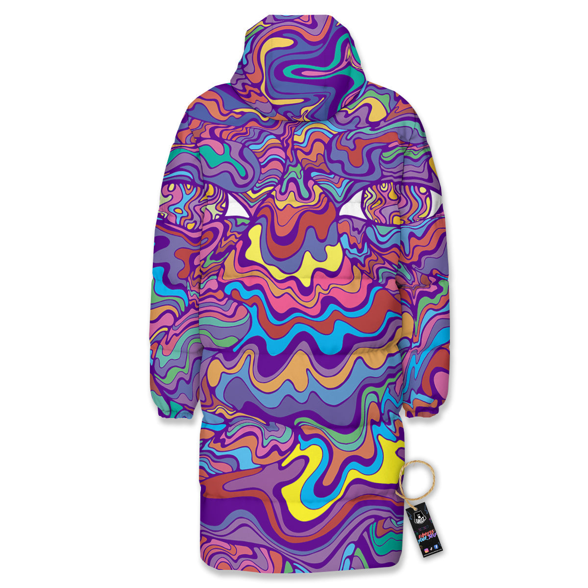 Rave Trippy Print Long Down Jacket-grizzshop