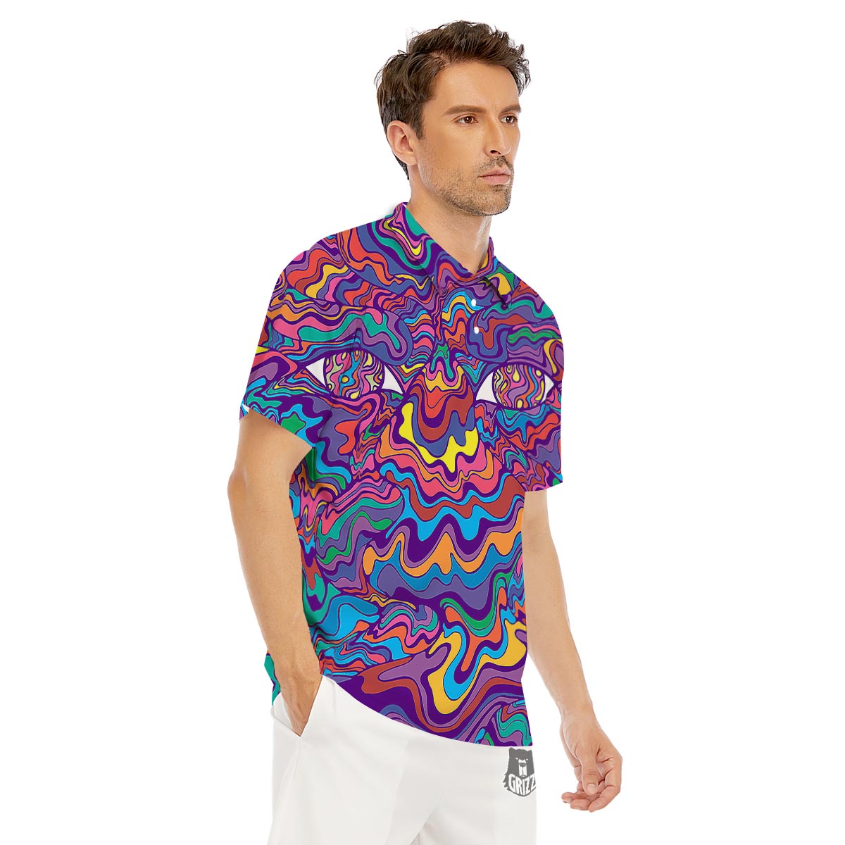Rave Trippy Print Men's Golf Shirts-grizzshop