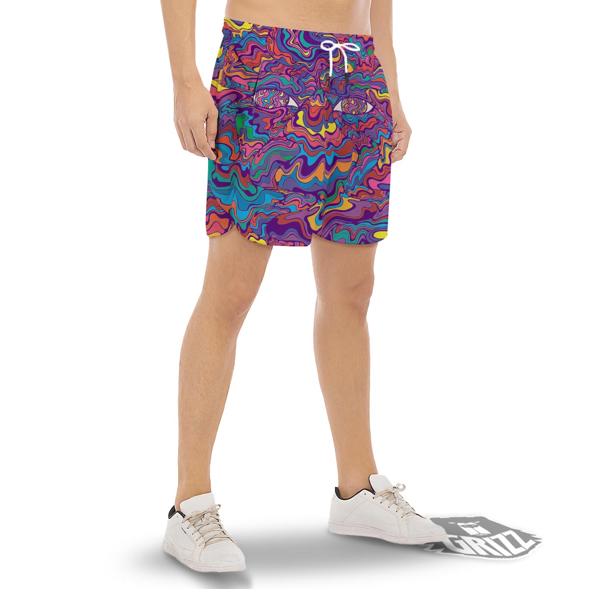 Rave Trippy Print Men's Gym Shorts-grizzshop