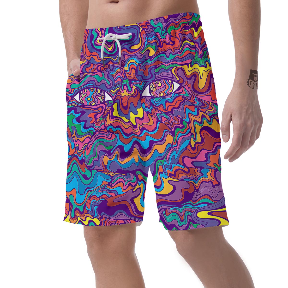 Rave Trippy Print Men's Shorts-grizzshop
