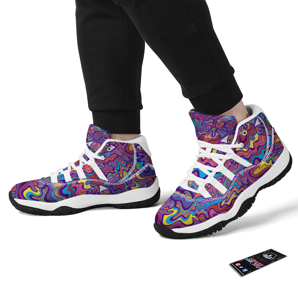 Rave Trippy Print White Bball Shoes-grizzshop