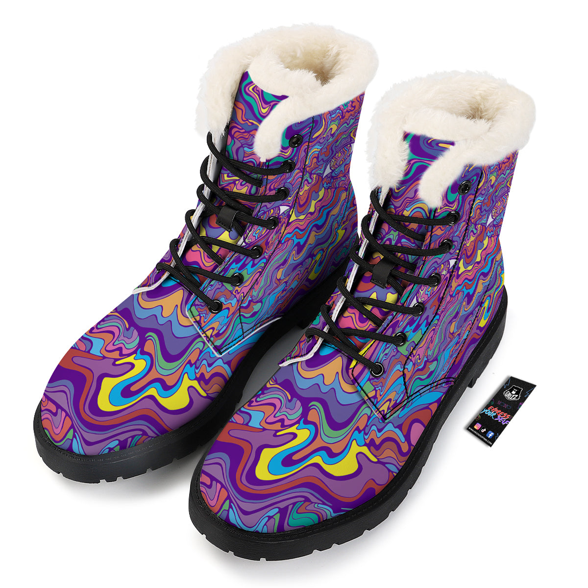 Rave Trippy Print Winter Boots-grizzshop