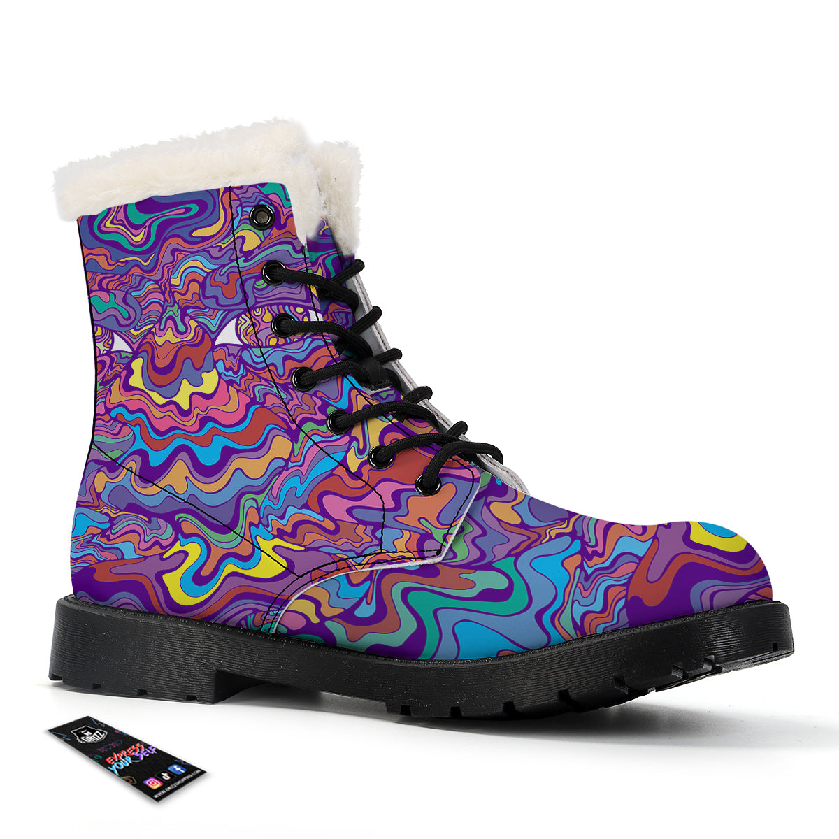 Rave Trippy Print Winter Boots-grizzshop