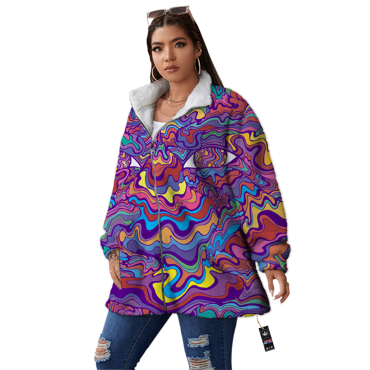 Rave Trippy Print Women's Sherpa Jacket-grizzshop