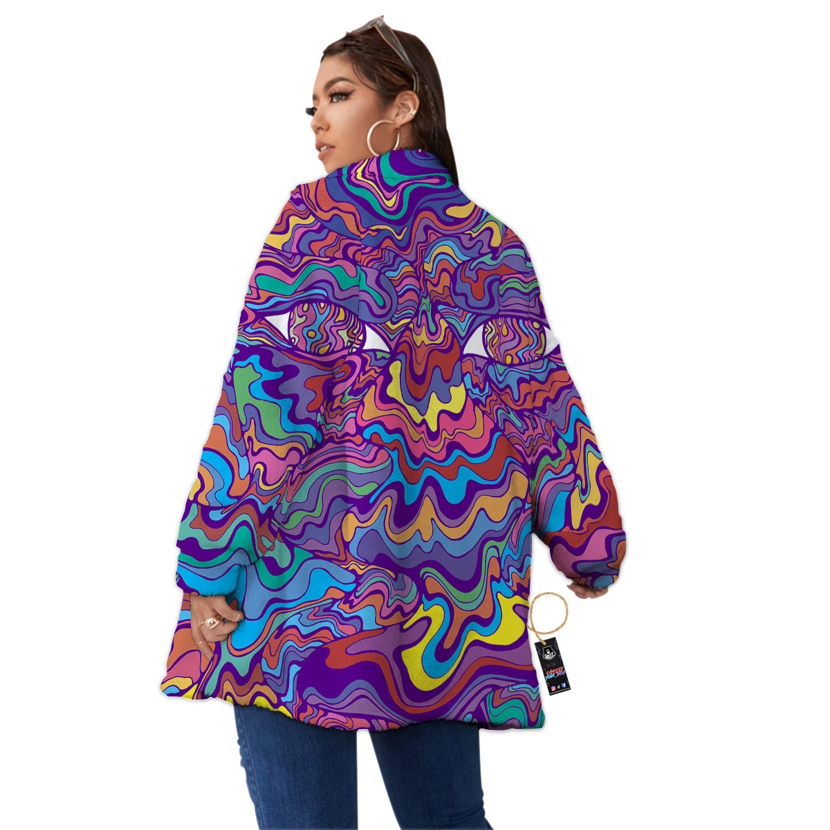 Rave Trippy Print Women's Sherpa Jacket-grizzshop