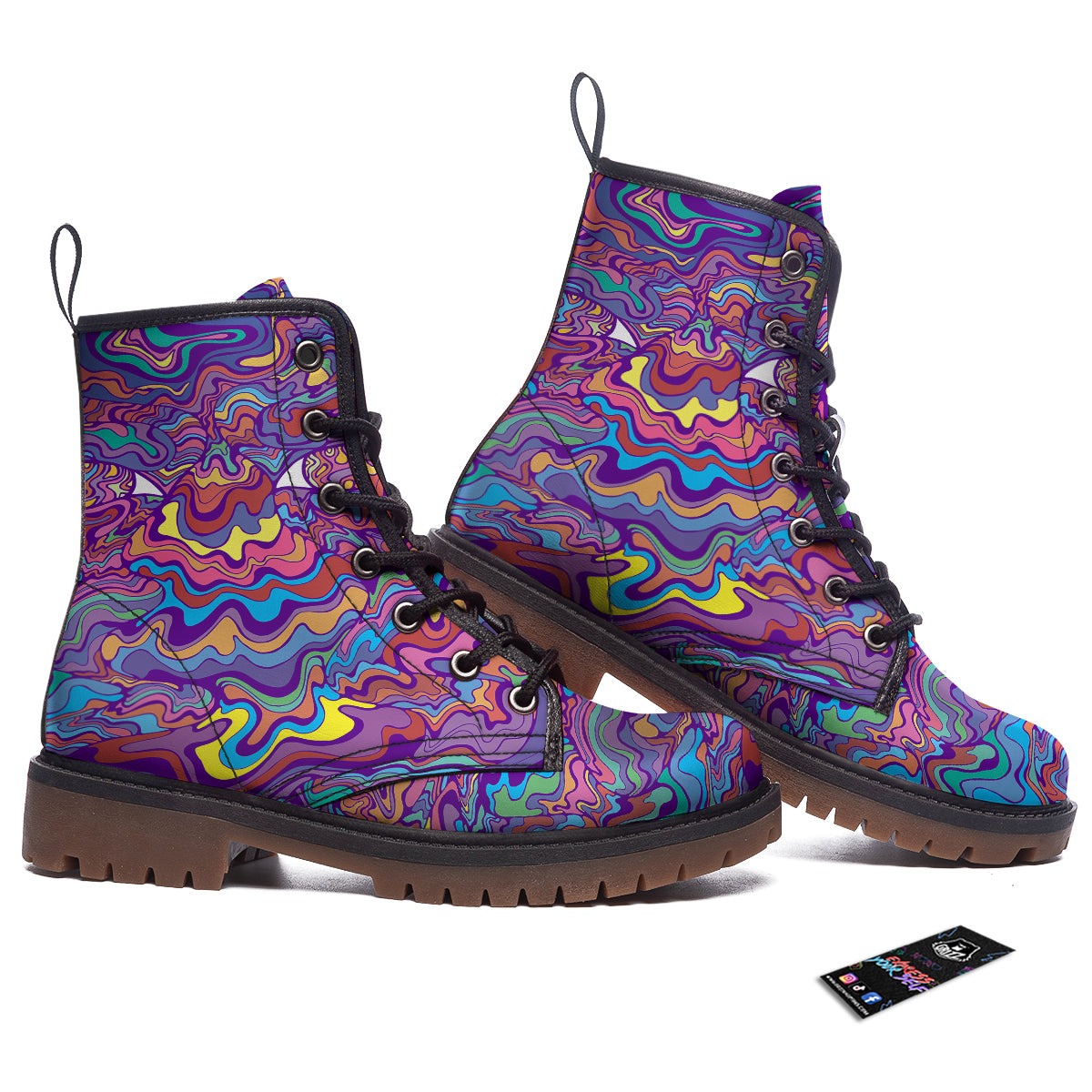 Rave Trippy Print Work Boots-grizzshop