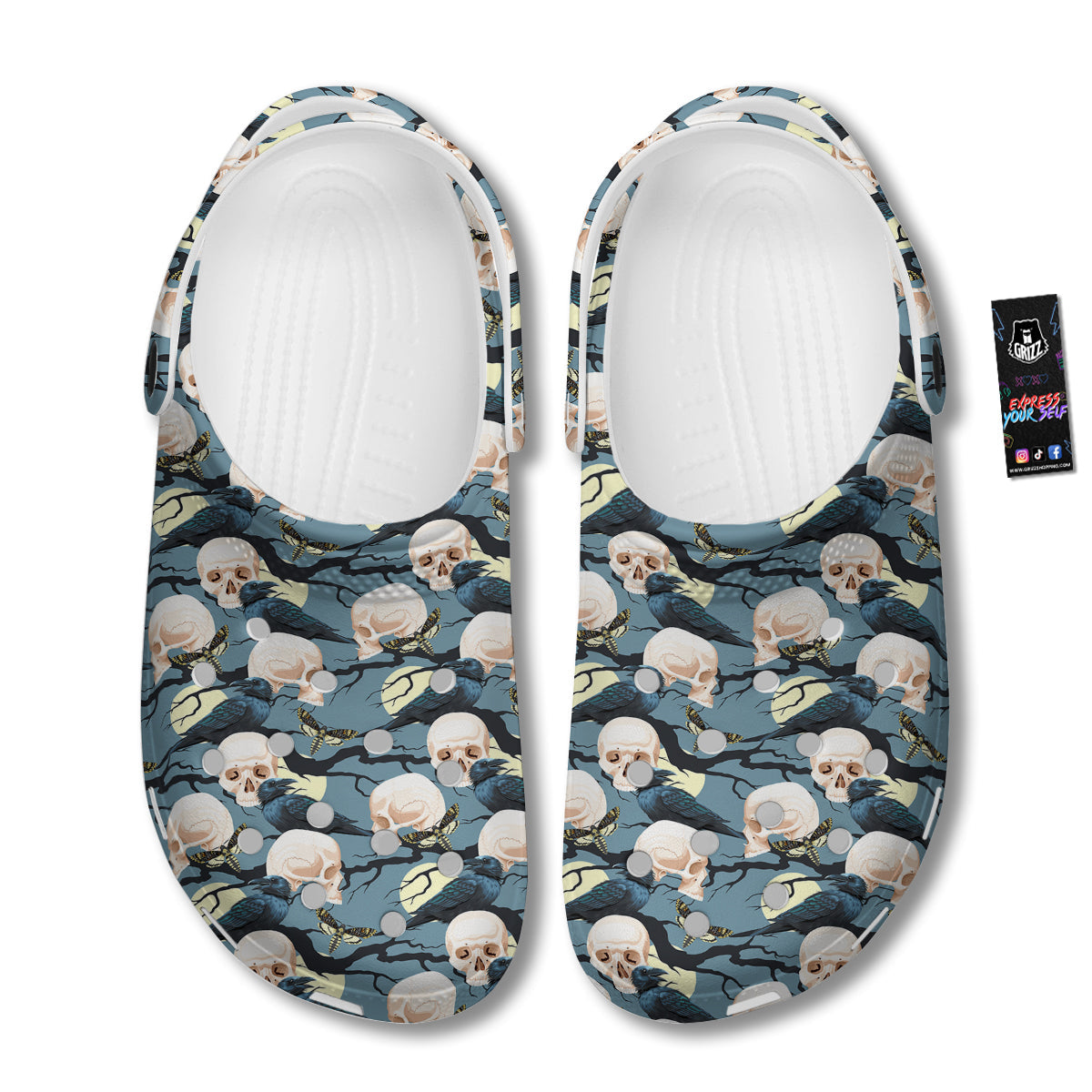 Raven Skull Print Pattern Clog-grizzshop