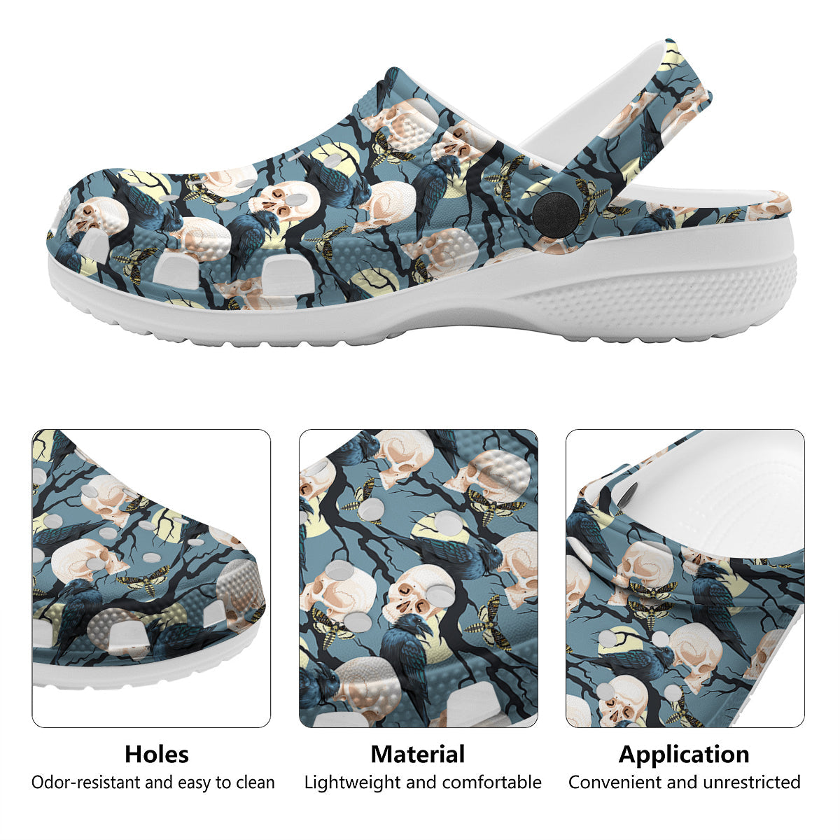 Raven Skull Print Pattern Clog-grizzshop