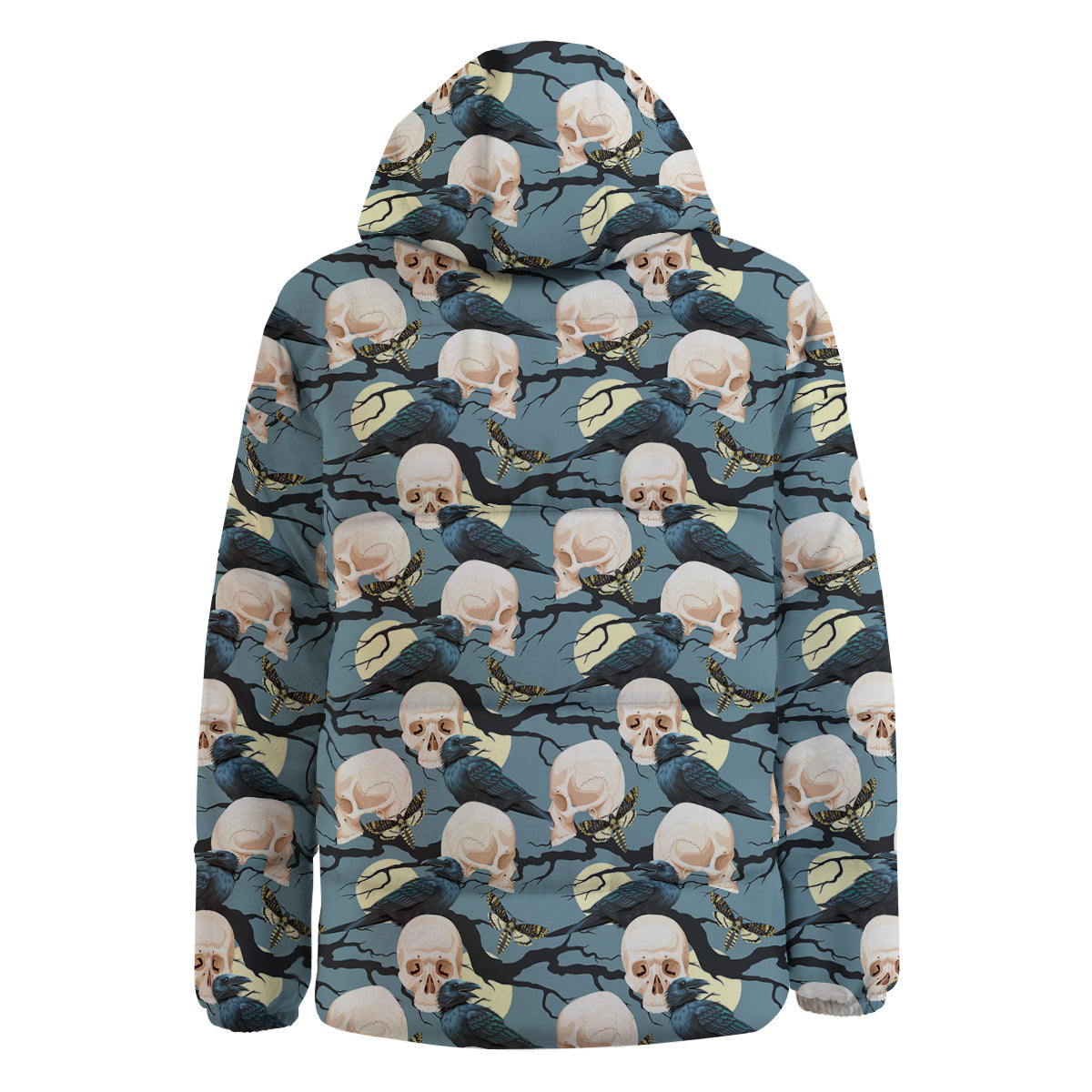 Raven Skull Print Pattern Down Jacket-grizzshop