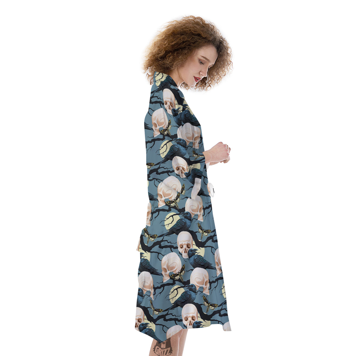 Raven Skull Print Pattern Kimono-grizzshop