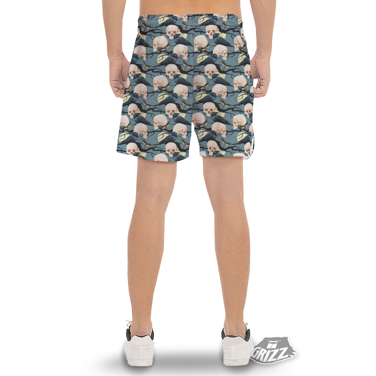 Raven Skull Print Pattern Men's Gym Shorts-grizzshop