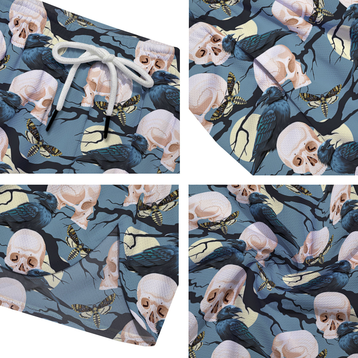 Raven Skull Print Pattern Men's Running Shorts-grizzshop
