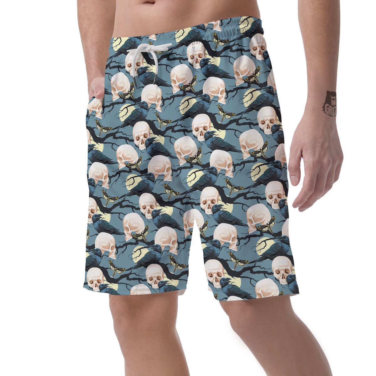 Raven Skull Print Pattern Men's Shorts-grizzshop