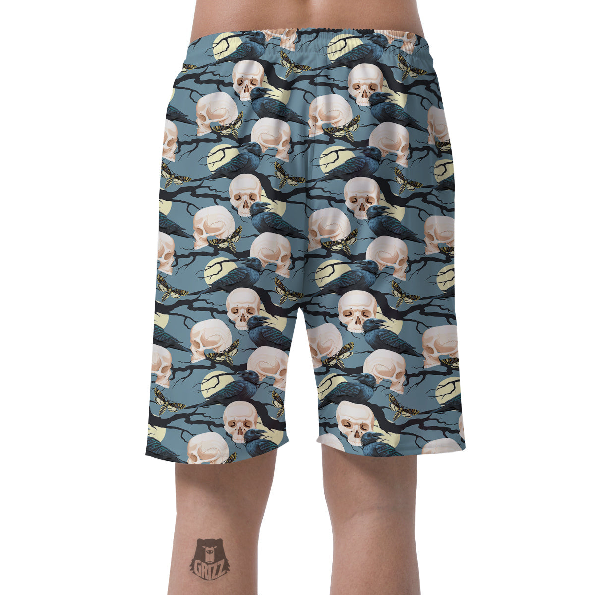 Raven Skull Print Pattern Men's Shorts-grizzshop