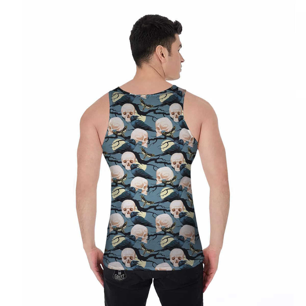 Raven Skull Print Pattern Men's Tank Top-grizzshop