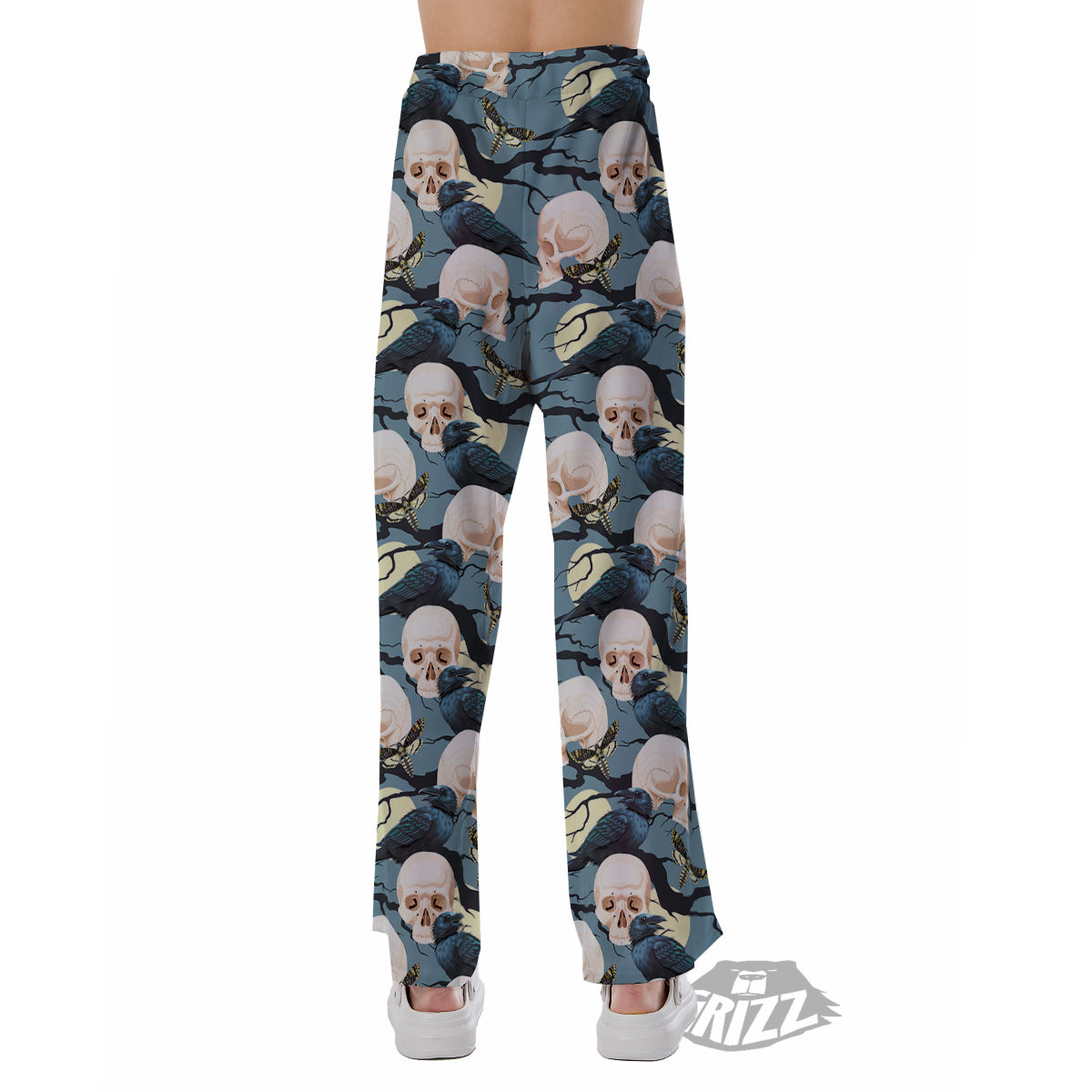 Raven Skull Print Pattern Pajama Pants-grizzshop