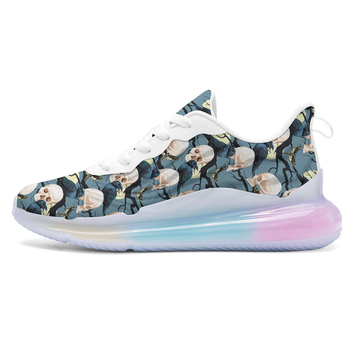 Raven Skull Print Pattern Running Sneakers-grizzshop
