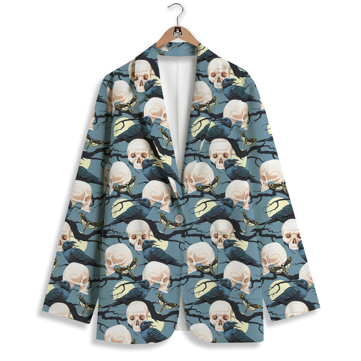 Raven Skull Print Pattern Women's Blazer-grizzshop