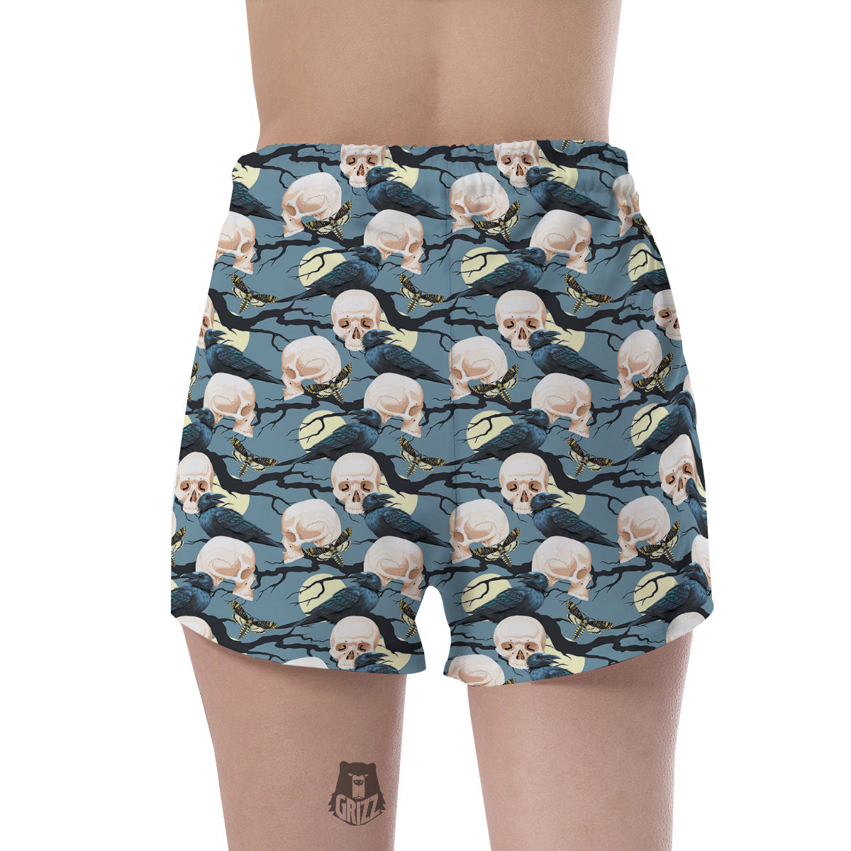Raven Skull Print Pattern Women's Shorts-grizzshop