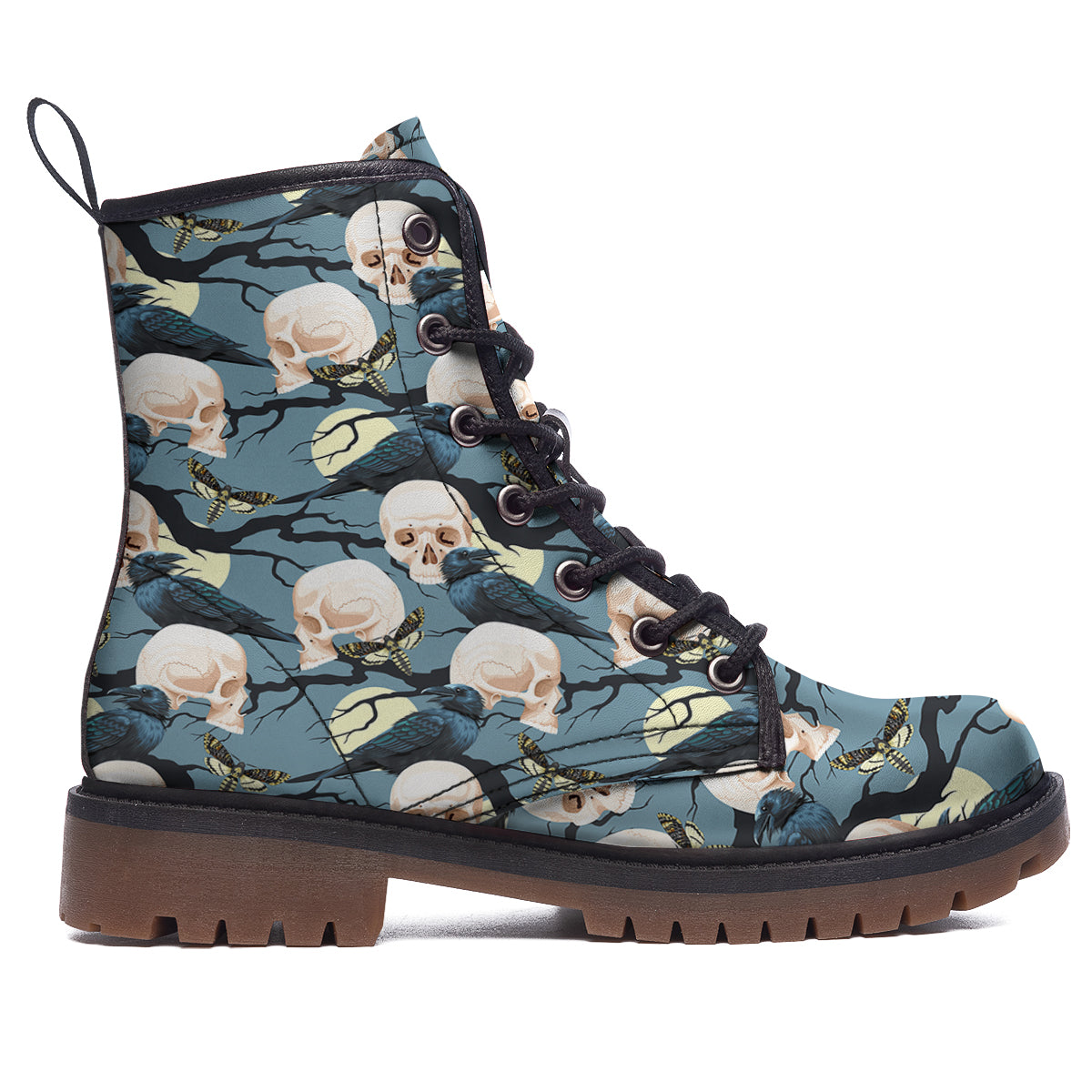 Raven Skull Print Pattern Work Boots-grizzshop