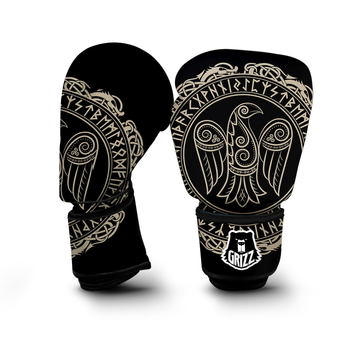 Raven Viking Odin Sword Print Boxing Gloves-grizzshop