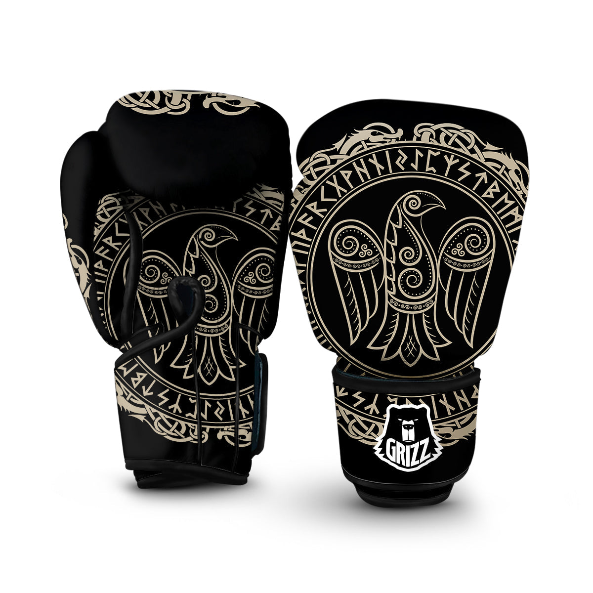 Raven Viking Odin Sword Print Boxing Gloves-grizzshop