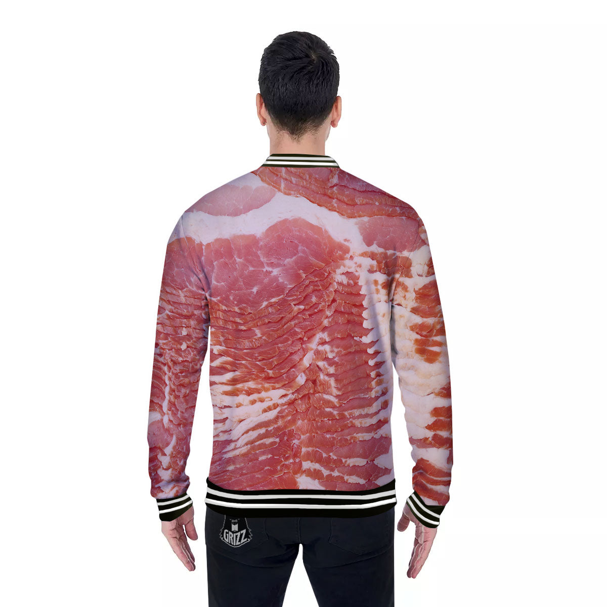 Raw Bacon Print Baseball Jacket-grizzshop