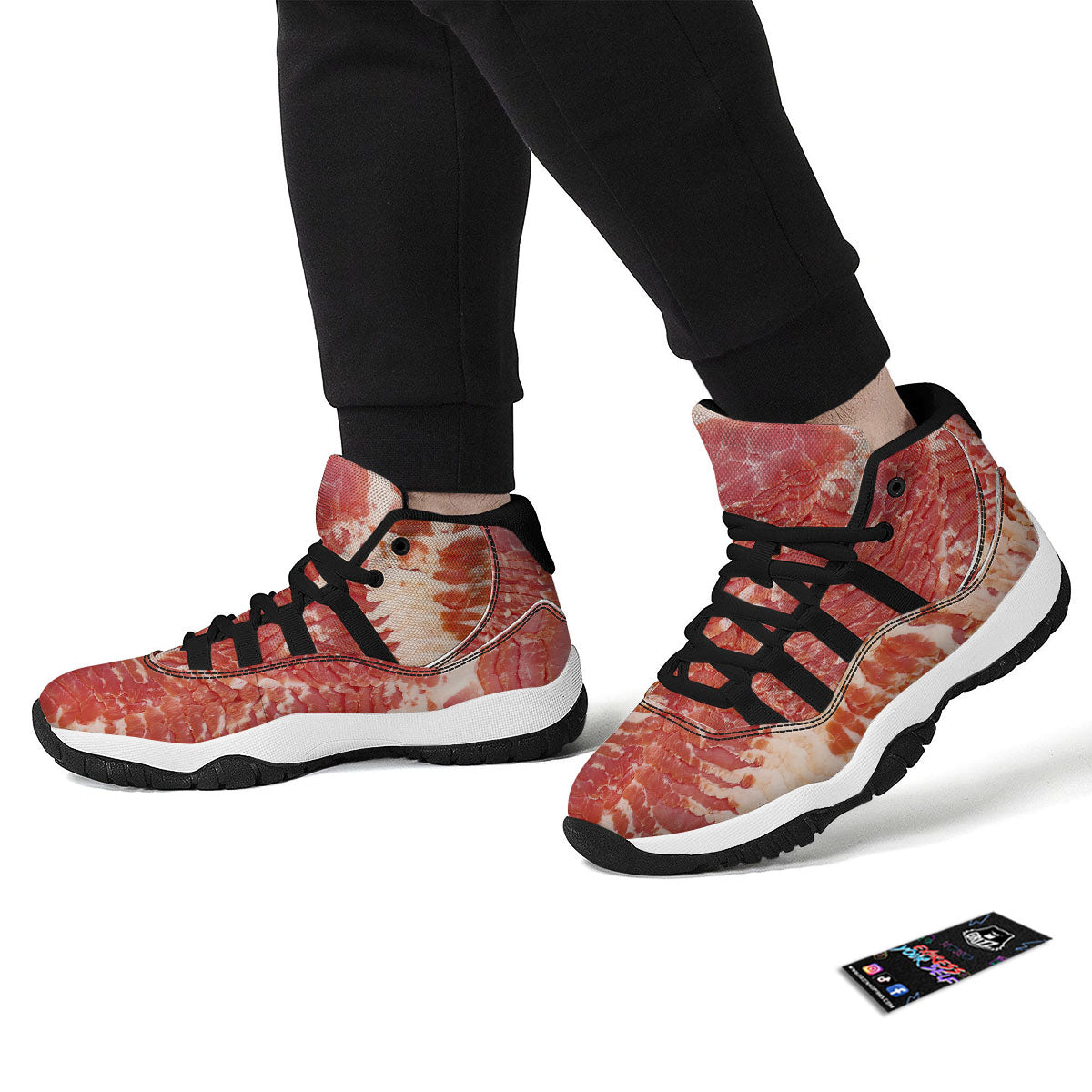 Raw Bacon Print Black Bball Shoes-grizzshop
