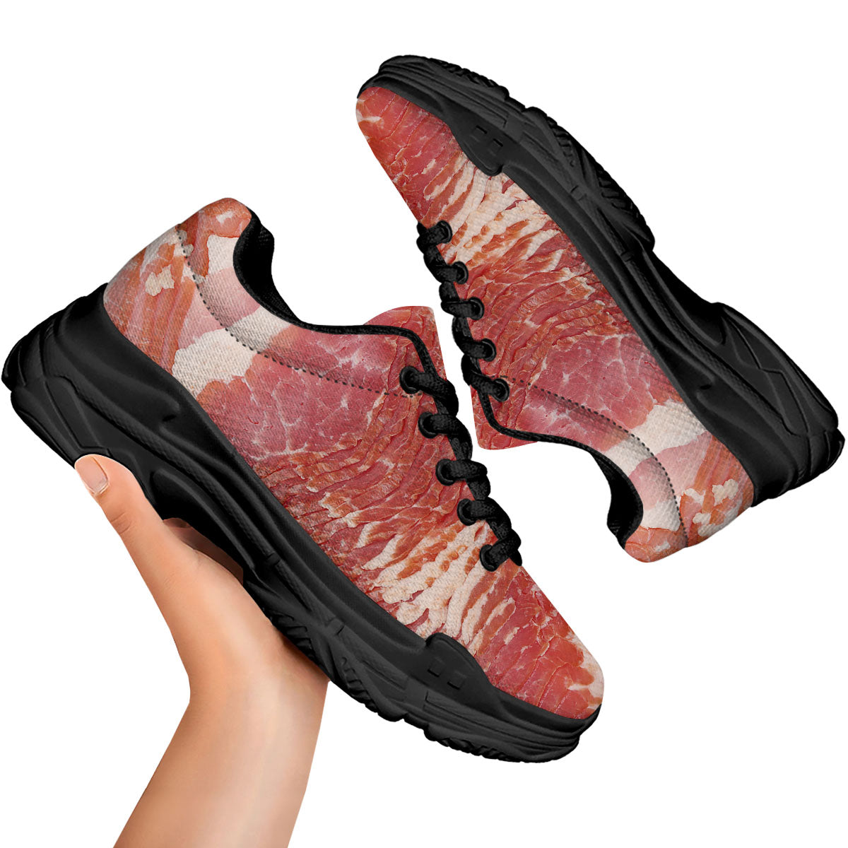 Raw Bacon Print Black Chunky Shoes-grizzshop