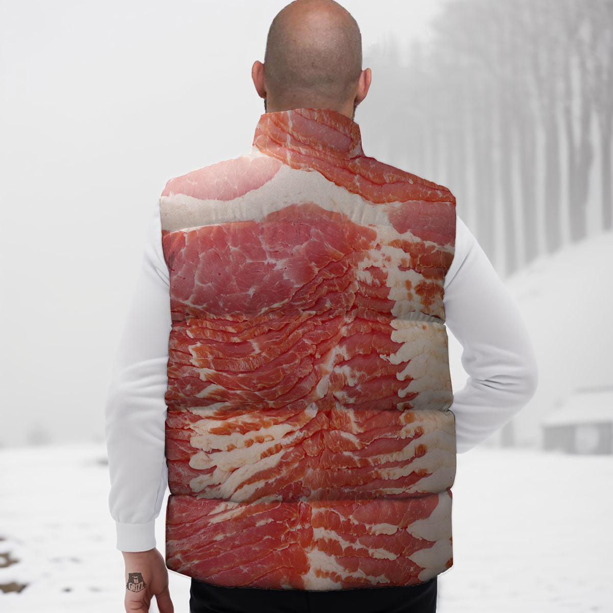 Raw Bacon Print Down Vest