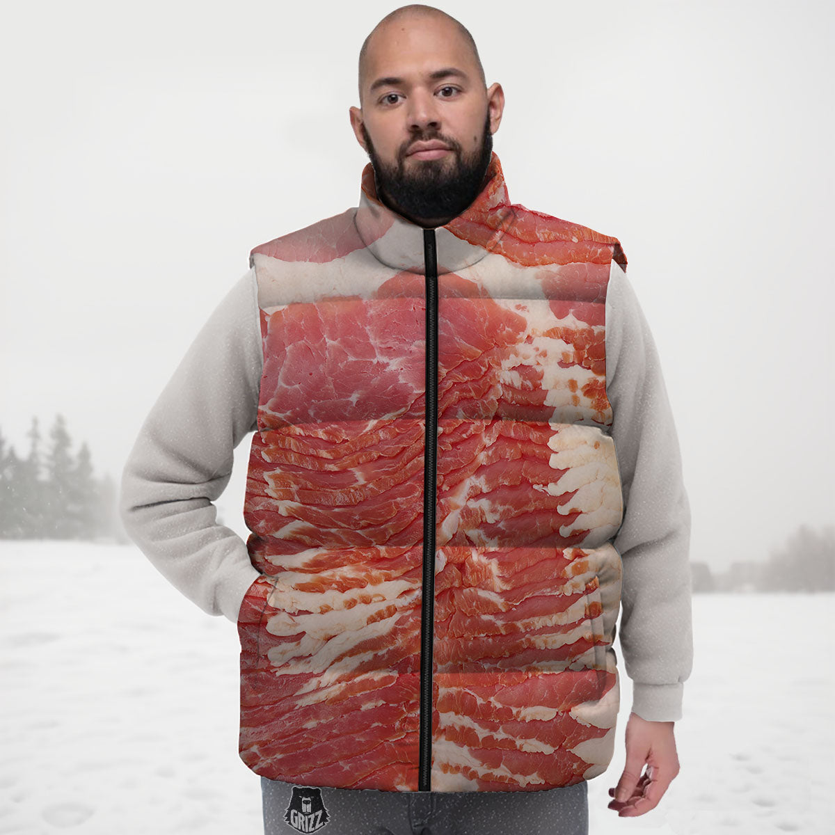 Raw Bacon Print Down Vest