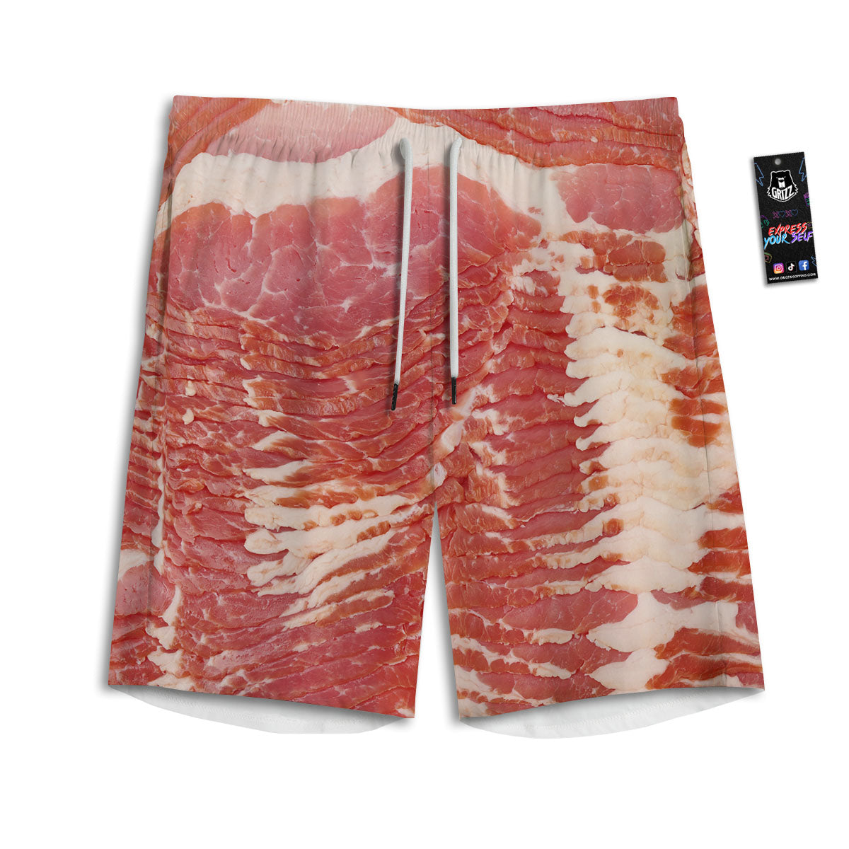 Raw Bacon Print Men's Athletic Shorts-grizzshop