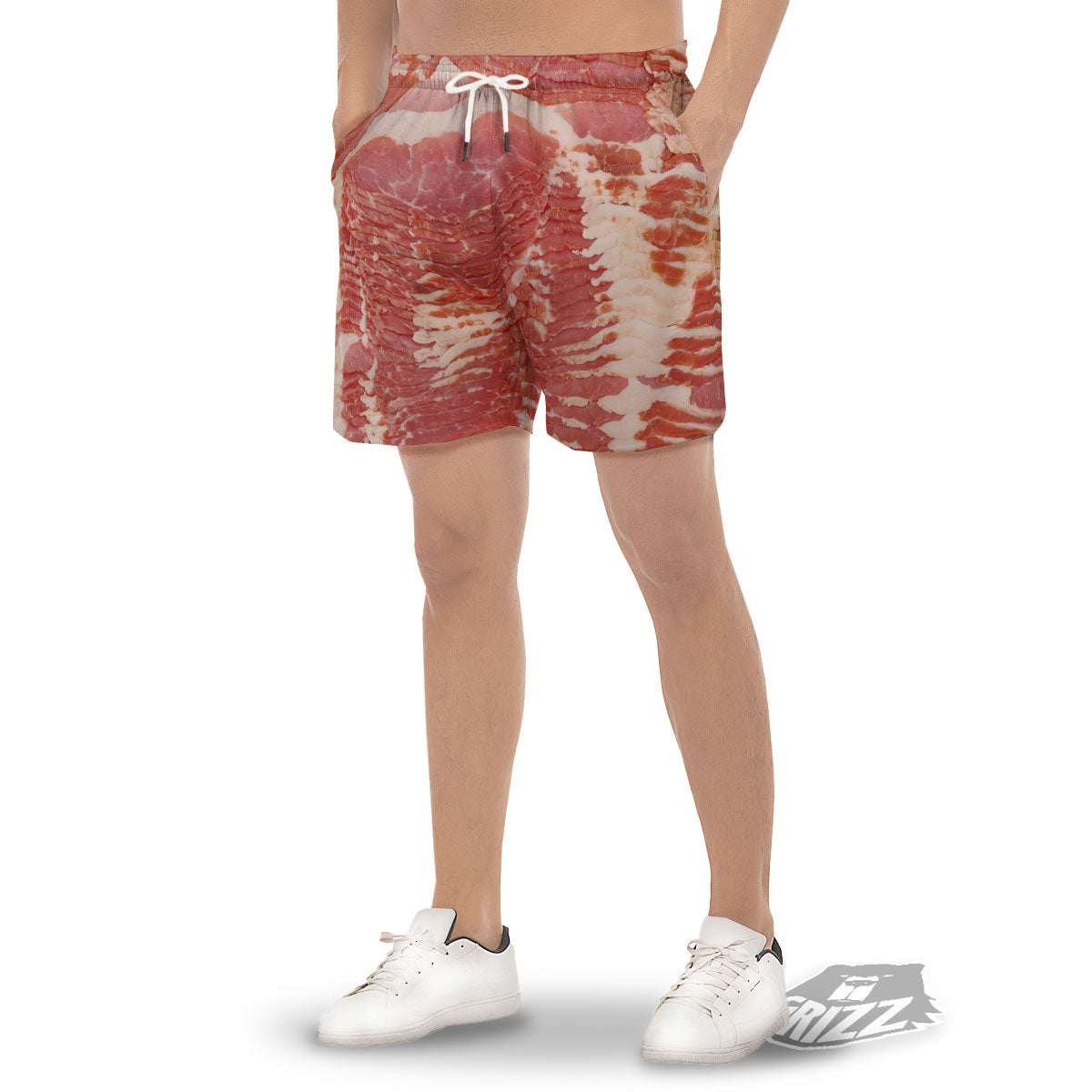 Raw Bacon Print Men's Gym Shorts-grizzshop