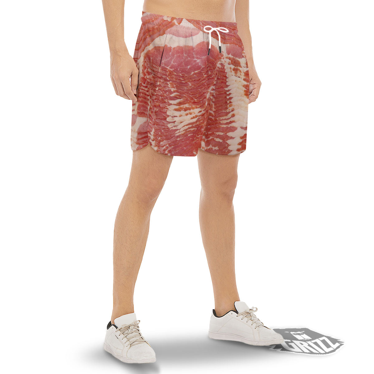 Raw Bacon Print Men's Gym Shorts-grizzshop