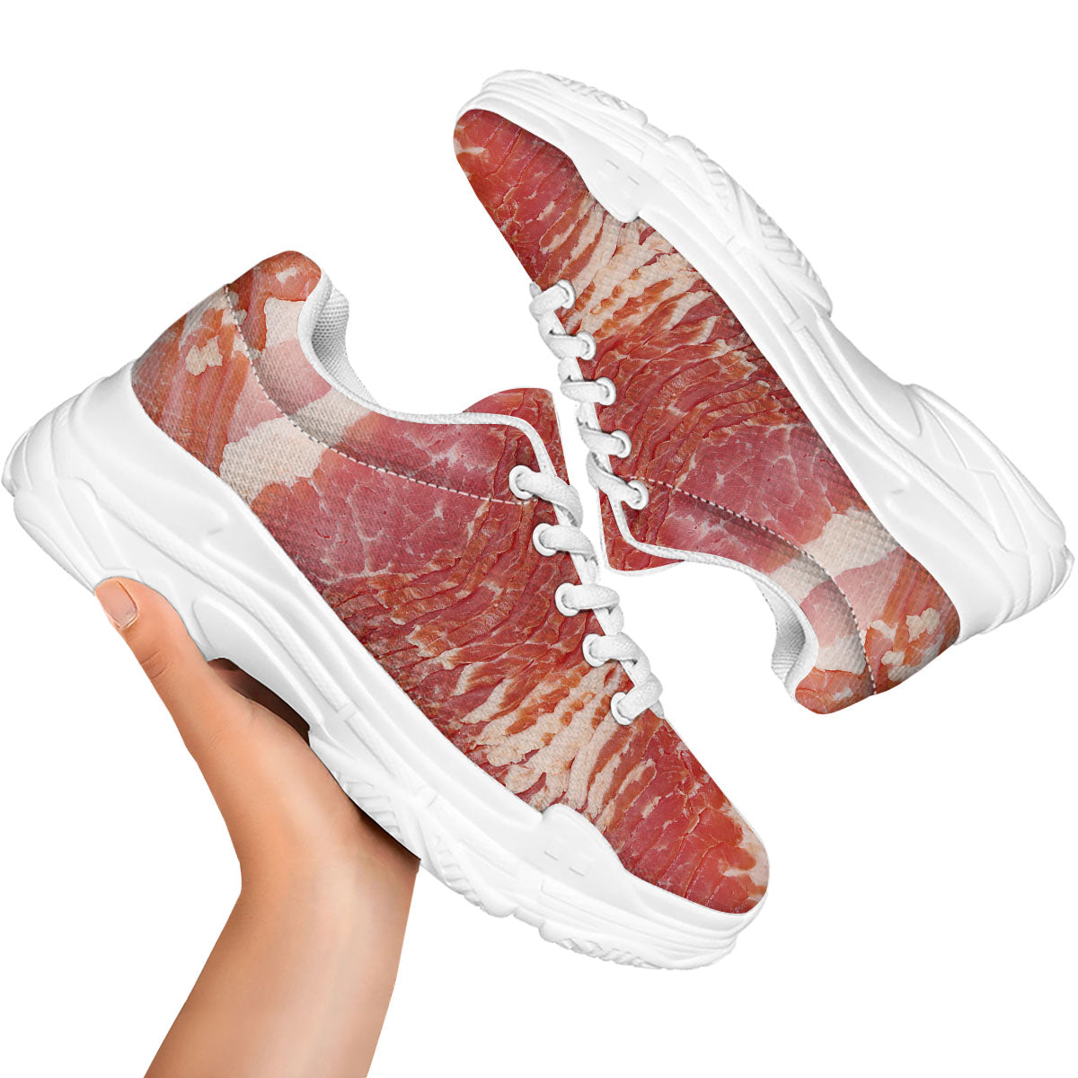 Raw Bacon Print White Chunky Shoes-grizzshop