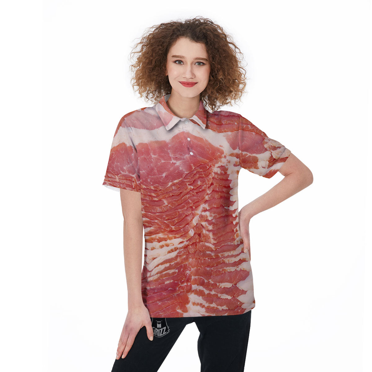 Raw Bacon Print Women's Golf Shirts-grizzshop