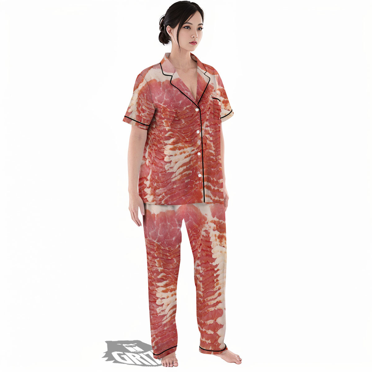Raw Bacon Print Women's Pajamas Set-grizzshop