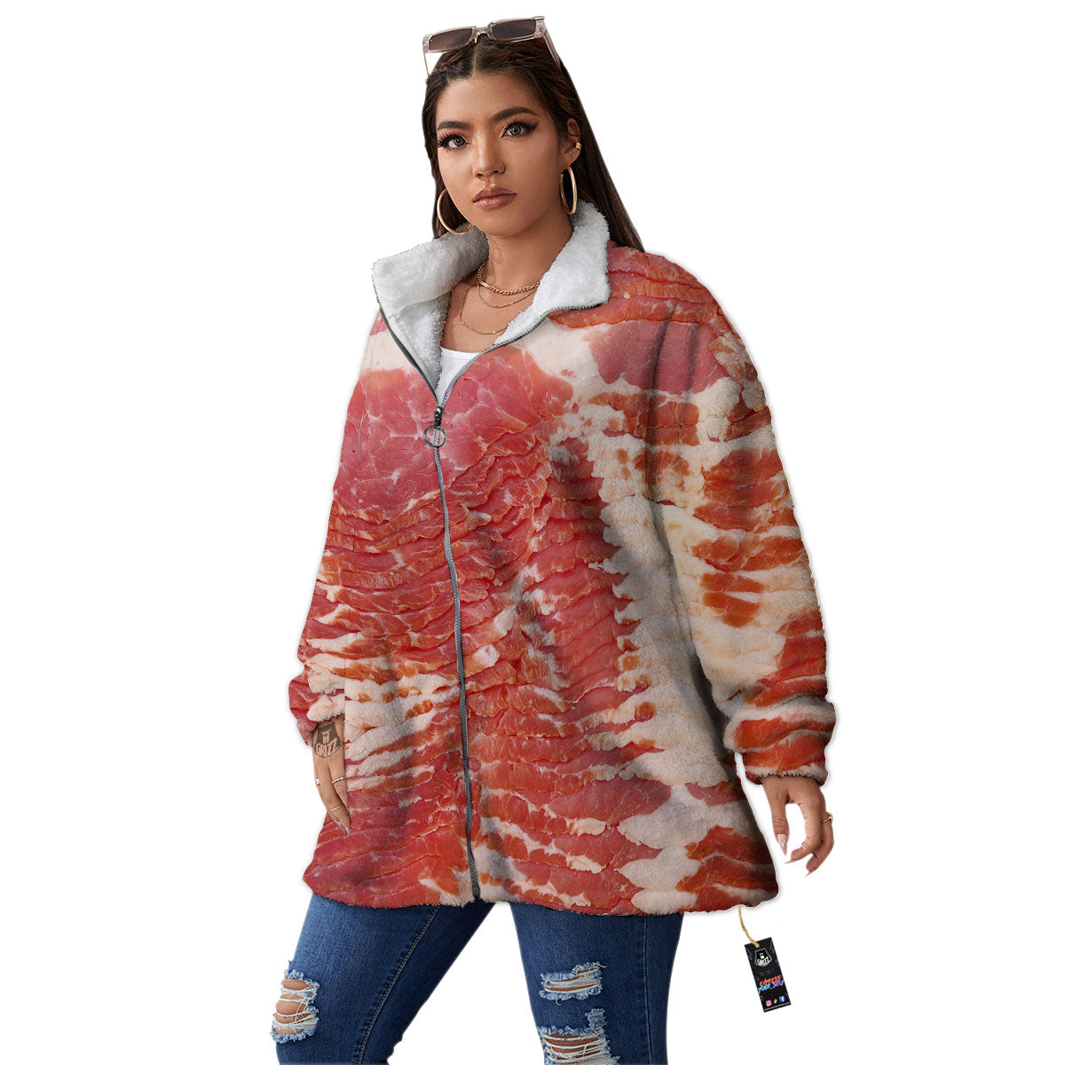 Raw Bacon Print Women's Sherpa Jacket-grizzshop