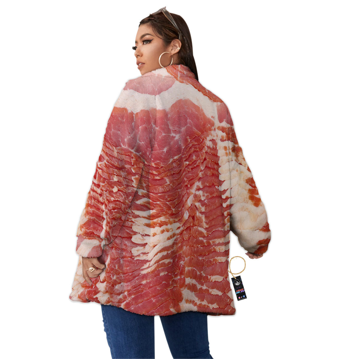 Raw Bacon Print Women's Sherpa Jacket-grizzshop