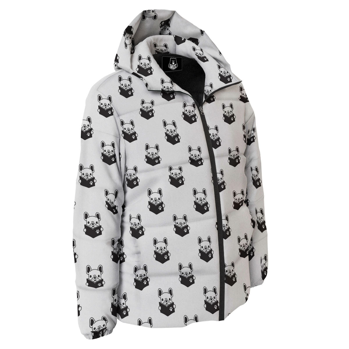 Reading Book French Bulldog Print Down Jacket-grizzshop